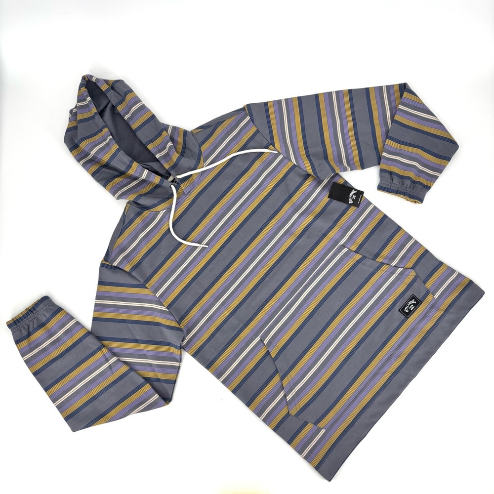 Billabong NWT Andy Purple and Grey Striped Pull Over Lightweight Hoodie, Small